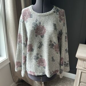 Lucky Brand Floral Crew Neck Sweater in Gray and pink Size L EUC